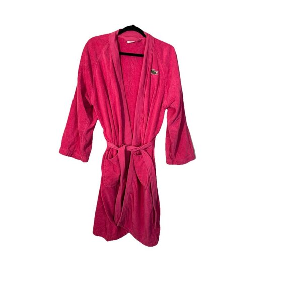Lacoste Women's One Size‎ OS Pink Belted Robe 100% Cotton Terry Cloth Logo - Picture 1 of 5